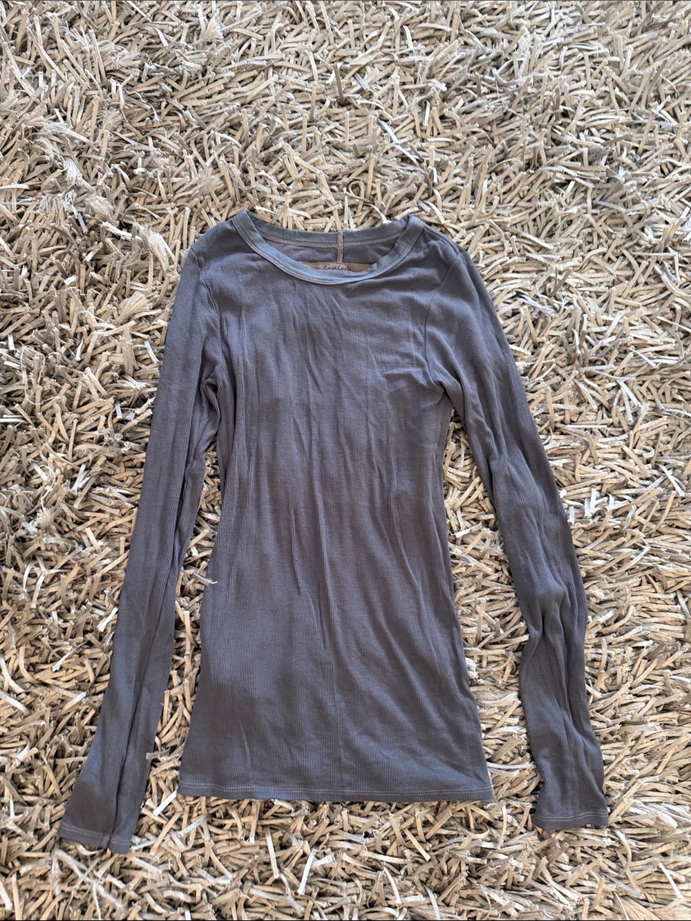 Enza Costa Long Sleeve Crewneck Top in Gray